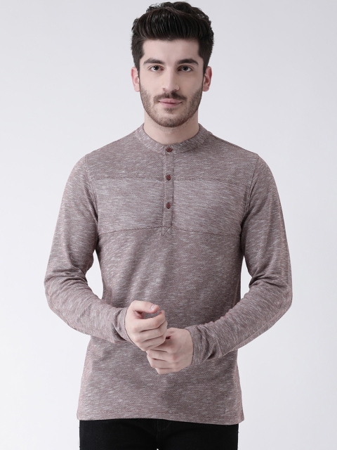 

Leo Sansini Men Maroon Melange Solid Mandarin Collar T-shirt
