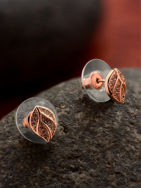 

E2O Gold-Plated Leaf Shaped Studs, Rose gold
