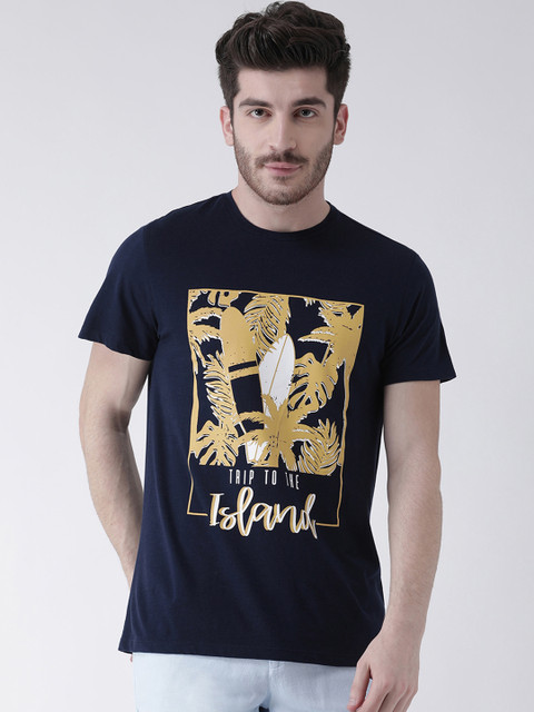 

Leo Sansini Men Navy Blue Printed Round Neck T-shirt