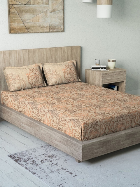 

DDecor Brown Ethnic Motifs 210 TC Cotton 1 King Bedsheet with 2 Pillow Covers