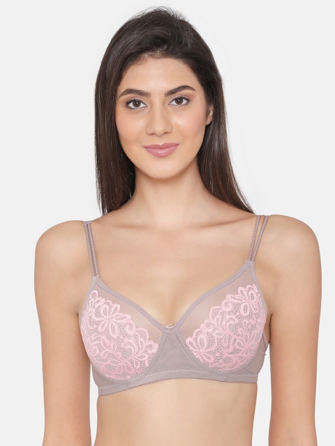 

Clovia Lace Padded Underwired Push-Up Bra, Beige