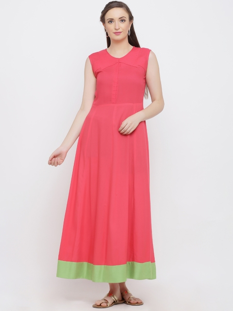 

Indian Virasat Women Peach-Coloured Colourblocked Fit and Flare Dress