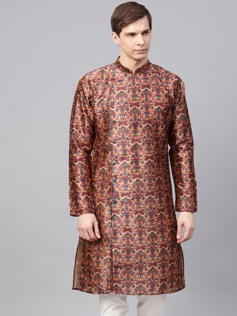 

SOJANYA Men Maroon Printed Straight Kurta