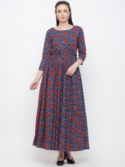 

Indian Virasat Women Printed Blue Fit and Flare Dress