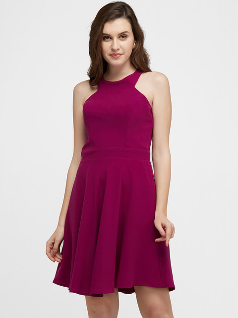 

bebe Women Purple Solid Fit and Flare Dress
