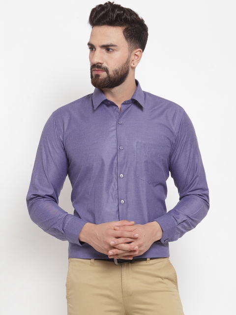 

English Navy Men Purple Sport Slim Fit Solid Chambray Formal Shirt