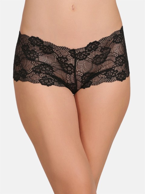 

Clovia Women Black Lace Self-Design Boyshort Briefs PN2131R13XXL
