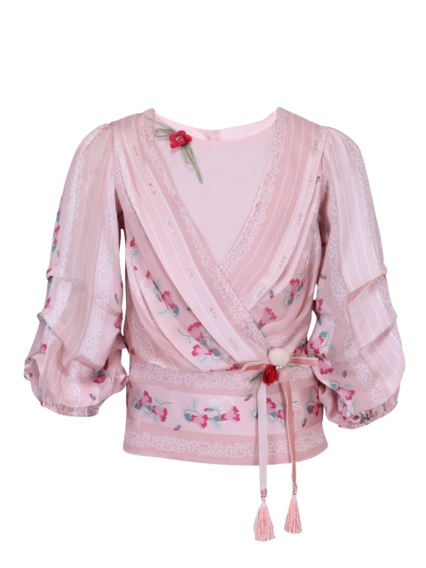 CUTECUMBER Girls Pink Printed Wrap Top