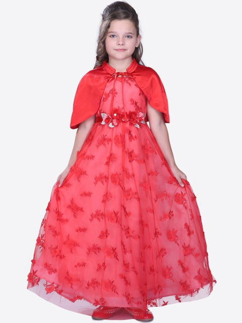 

CUTECUMBER Girls Red Floral Printed Maxi Dress