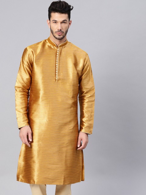

SOJANYA Men Mustard Yellow Woven Design Straight Kurta