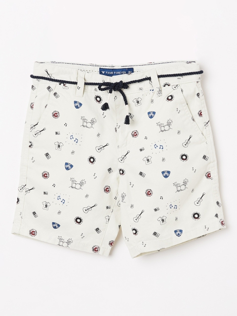 

Fame Forever by Lifestyle Boys Cream-Coloured Printed Regular Fit Regular Shorts
