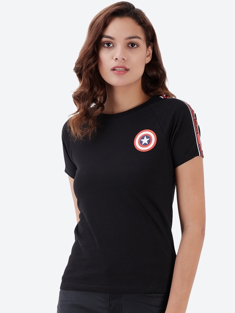

Free Authority Women Black Captain America Printed T-shirt