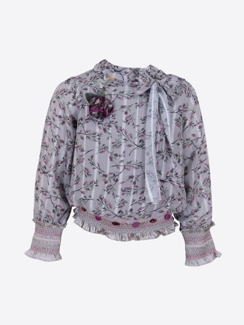 

CUTECUMBER Girls Grey Printed Blouson Top