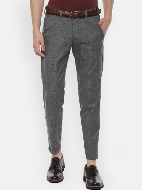 

Allen Solly Men Grey Slim Fit Checked Formal Trousers