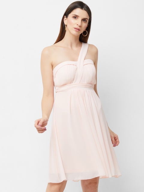 

bebe Women Pink Solid Fit and Flare Dress