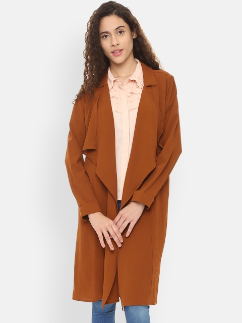 

People Women Brown Solid Longline Overcoat