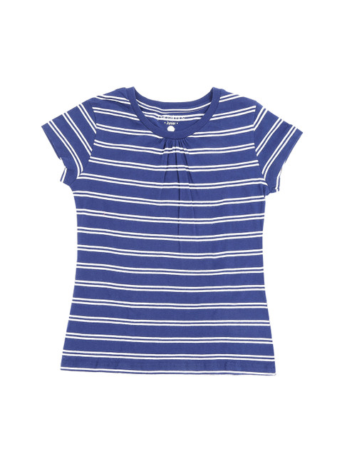 

POPPERS by Pantaloons Girls Navy Blue White Striped Round Neck Pure Cotton T-shirt