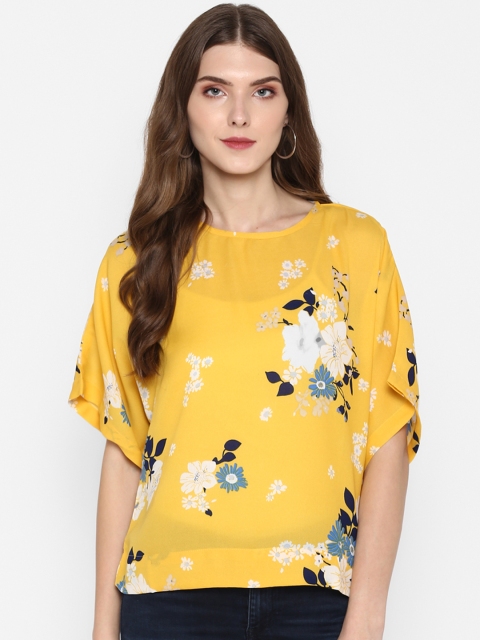 

MIAMINX Women Yellow Floral Printed A-Line Top