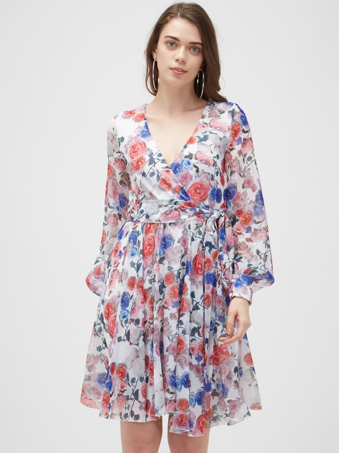 

bebe Women Multicoloured Floral Print Wrap Dress, Multi