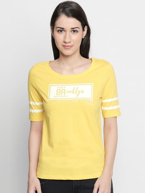 

Ajile by Pantaloons Women Yellow Printed Scoop Neck T-shirt