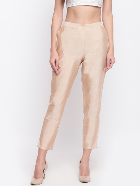 

Shakumbhari Women Cream-Coloured Original Regular Fit Solid Cigarette Trousers