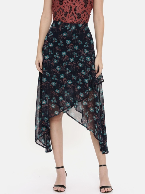 

Chumbak Women Navy Blue Printed Asymmetrical Flared Skirt