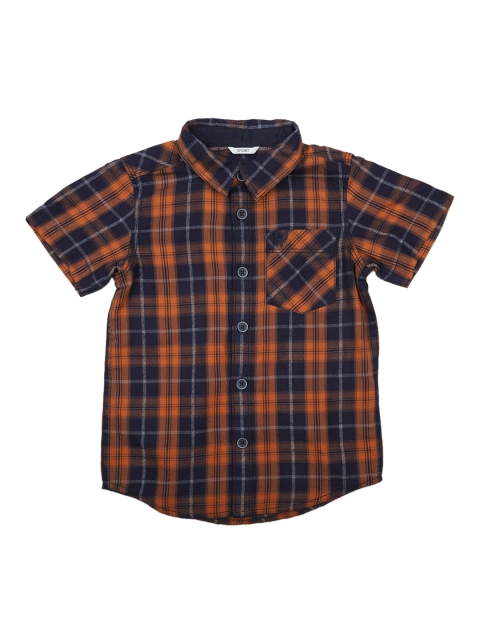 

Allen Solly Junior Boys Orange & Navy Blue Regular Fit Checked Casual Shirt