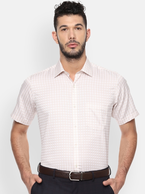 

Van Heusen Men Beige & White Regular Fit Gingham Checked Formal Shirt
