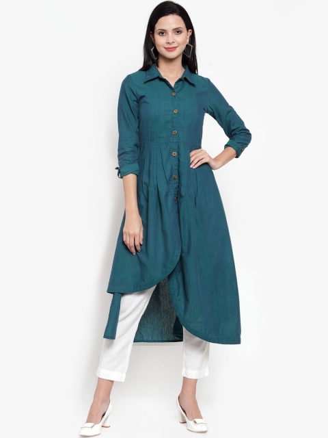 Get Glamr Women Teal Green Solid Asymmetric A-Line Kurta
