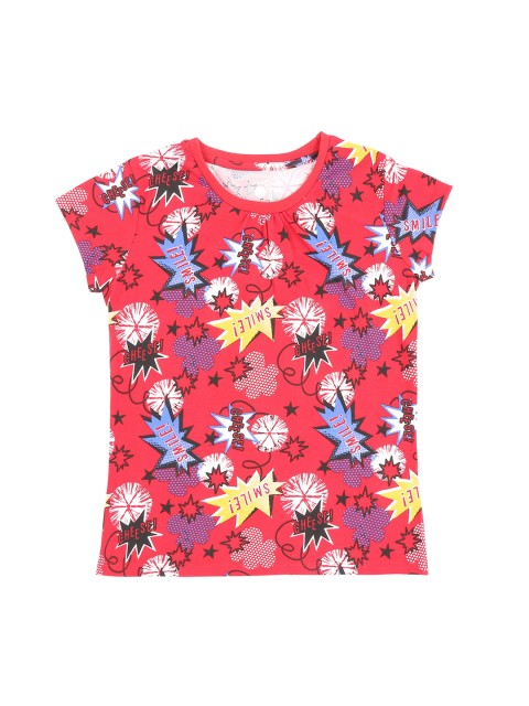 

POPPERS by Pantaloons Girls Red Black Printed Round Neck Pure Cotton T-shirt