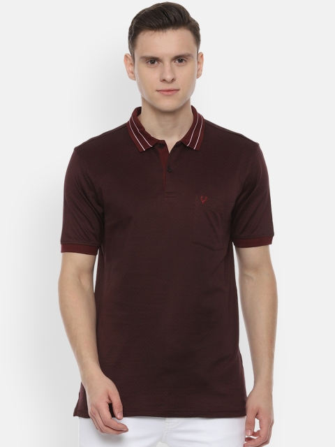 

Allen Solly Men Brown Self Design Polo Collar T-shirt