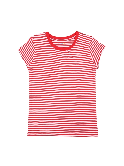 

POPPERS by Pantaloons Girls Red White Striped Round Neck Pure Cotton T-shirt