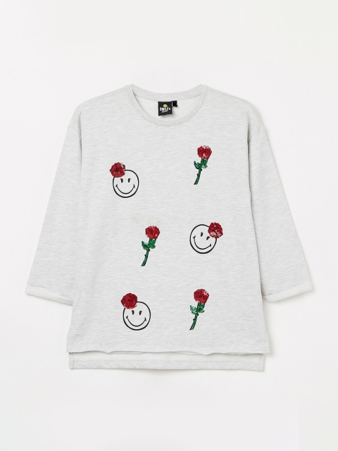 

Smiley World Girls Grey Melange Printed Sweatshirt