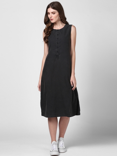 

StyleStone Women Black Solid A-Line Denim Dress