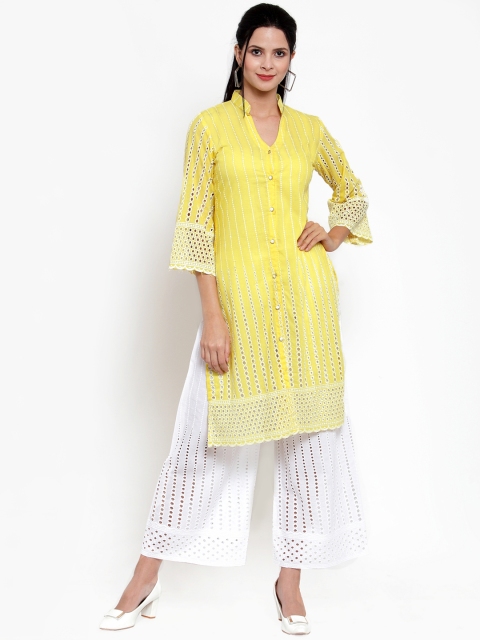 

Get Glamr Women Yellow & White Embroidered Kurta with Palazzos