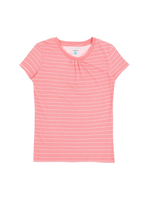 POPPERS by Pantaloons Girls Peach-Coloured & White Striped Round Neck T-shirt