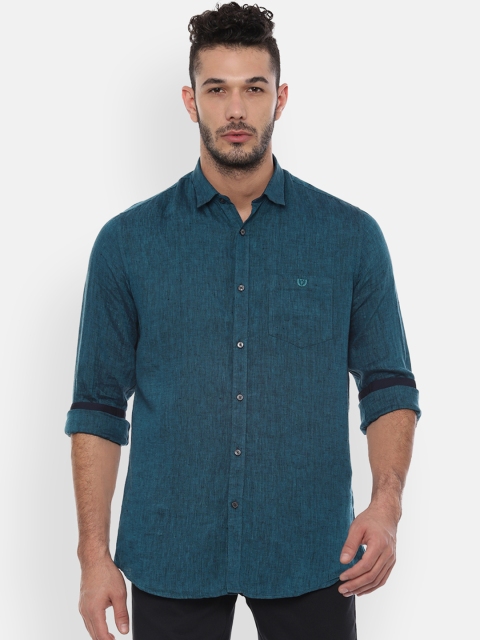 

Van Heusen Sport Men Teal Green Linen Slim Fit Solid Casual Shirt