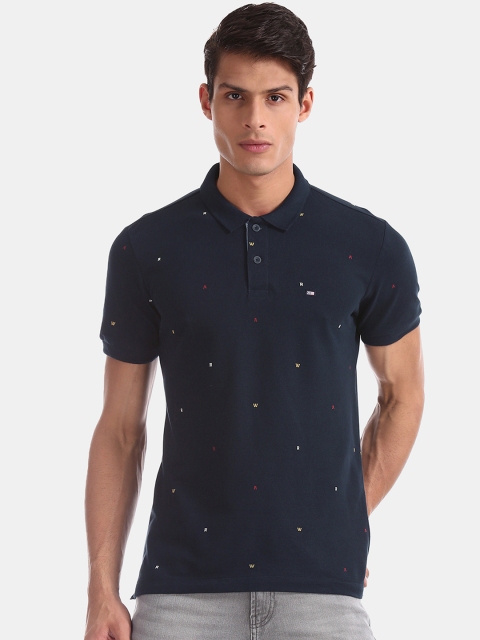 

Arrow Sport Men Navy Blue Printed Polo Collar Pure Cotton T-shirt