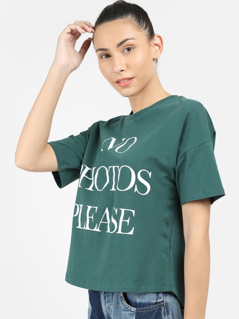 

COVER STORY Women Green Printed Round Neck T-shirt