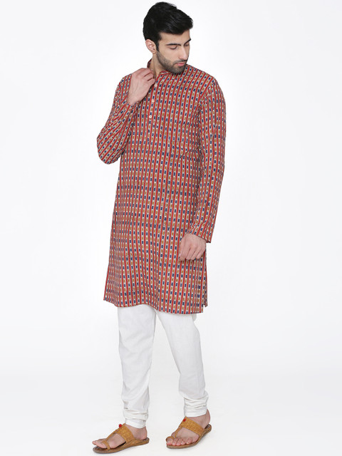 

Wintage Men Maroon & Yellow Striped Straight Kurta