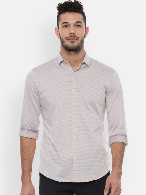 

V Dot Men Beige Slim Fit Self Design Semiformal Shirt