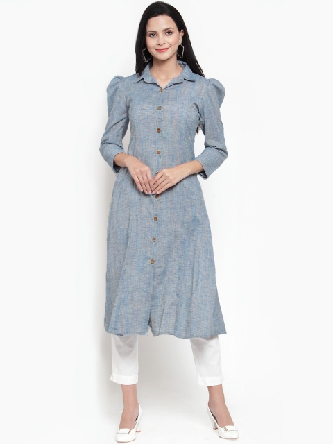 

Get Glamr Women Blue Solid Khadi A-Line Kurta