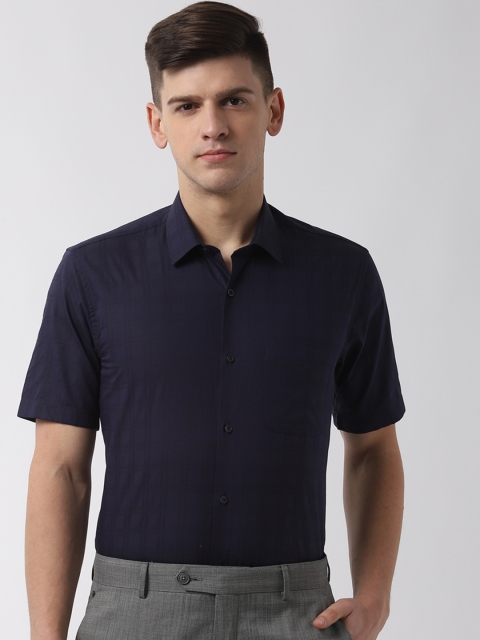 

Peter England Men Navy Blue Regular Fit Checked Formal Shirt