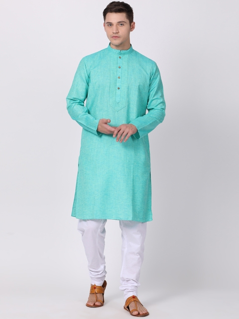

TABARD Men Green Solid Straight Kurta