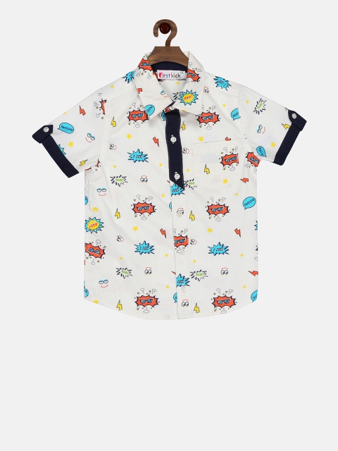 

First Kick Boys White Regular Fit Printed Casual Shirt