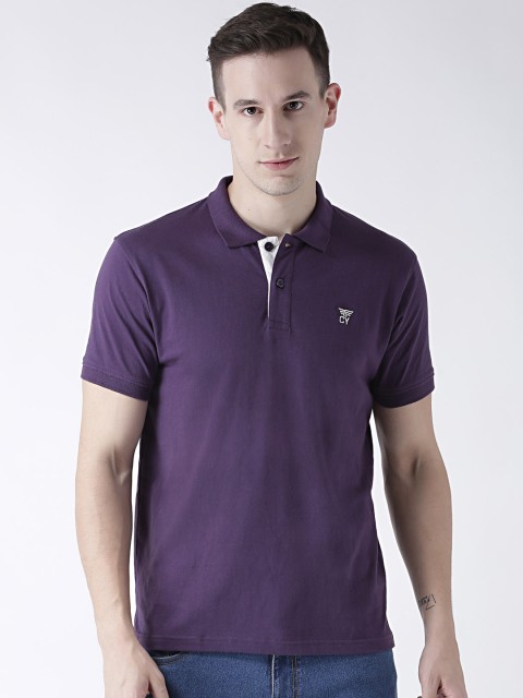

Club York Men Purple Solid Polo Collar T-shirt