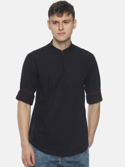 

IVOC Men Navy Blue Printed Straight Kurta