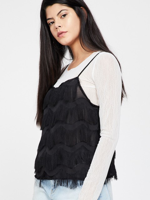 

Ginger by Lifestyle Women Black Self Design A-Line Top
