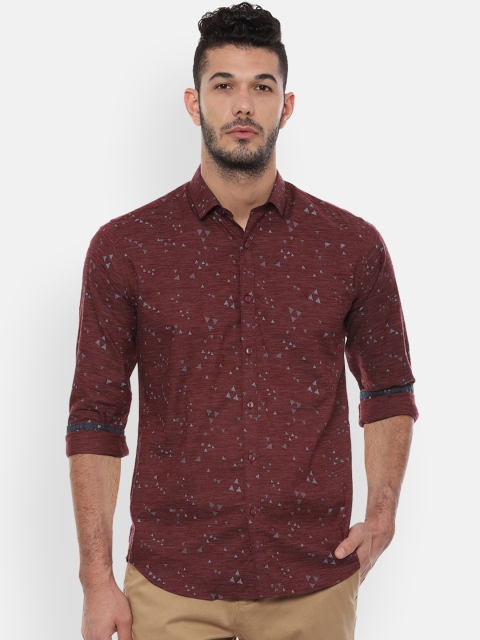 V Dot Men Brown Slim Fit Printed Casual Shirt