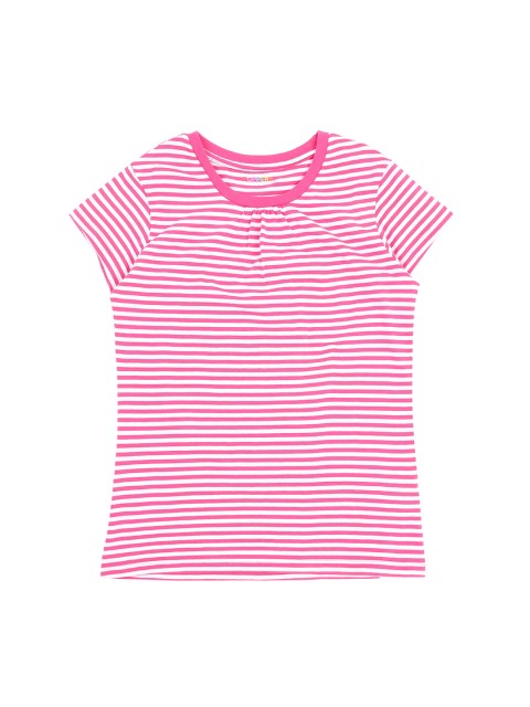 

POPPERS by Pantaloons Girls Pink White Striped Round Neck Pure Cotton T-shirt